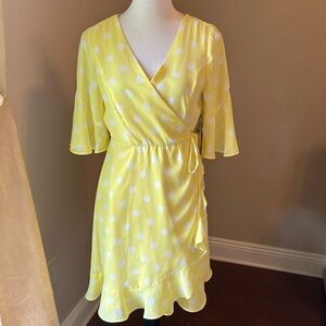 New june and hudson yellow polka dot side tie dress